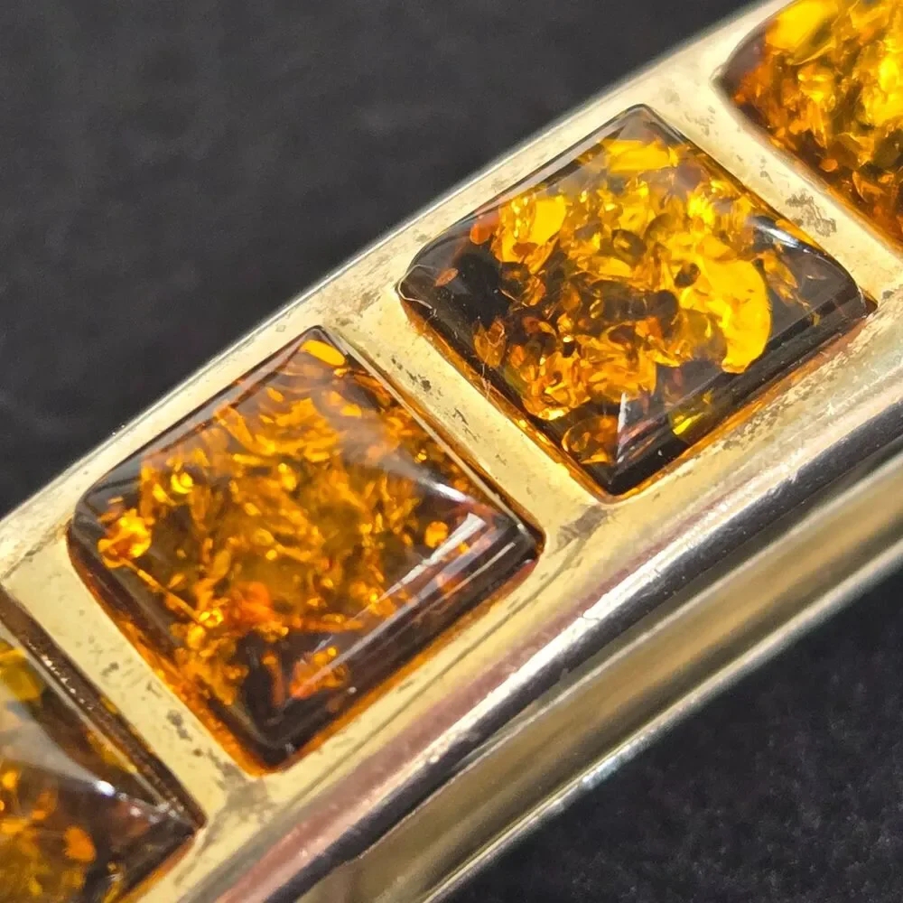 Vtg Genuine Baltic Amber French Barrette Hair Clip Cognac Square Mosaic 2.25